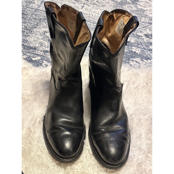 AZTEC Western‎ Ankle Boots Black Leather Pull On Round Toe Made in USA - Picture 2 of 9